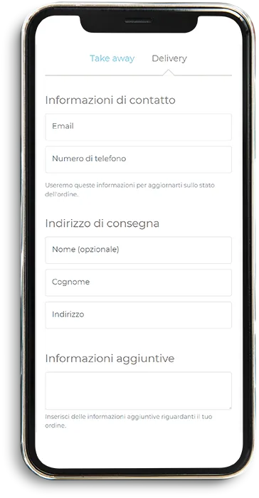 L'ordine: dati del cliente e scelta fra asporto e consegna a domicilio